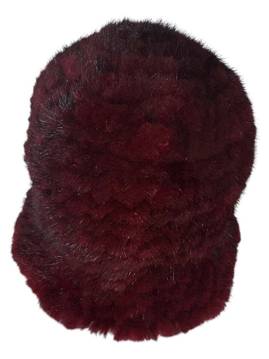 Wine Red Knitted MINK Hat w/Brim & Rosette, Sz M/L, Certified Vintage Fur main image 6